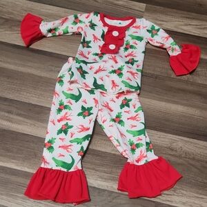 Cajun Winter Festive Red Green Ruffle Set Suze 3-6 Mo. Boutique